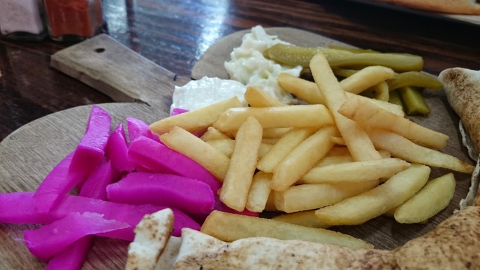 Chicken Wrap meal, with pickles, chips and garlic sauce